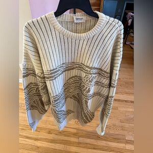 Men’s Damon Tall Man Oversized Knit Sweater Cream Tan Pattern Fits Large XL